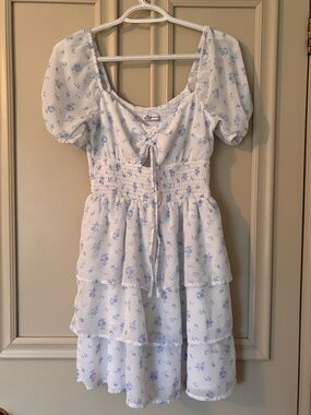 Hollister White Dress with Light Blue Floral Print